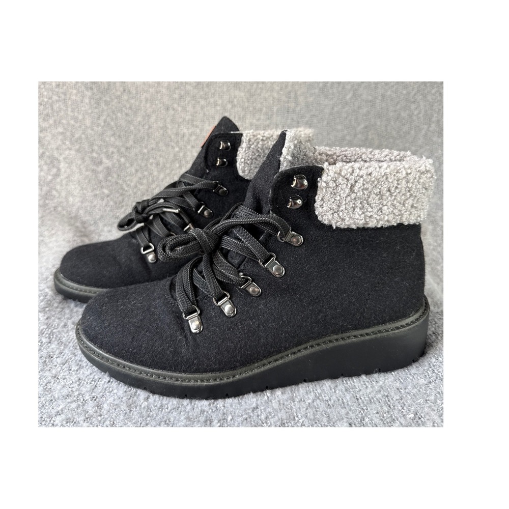 Dr. Scholls Sentinel Black Fabric Faux Shearling Ankle Boots Women 7.5 M Comfort